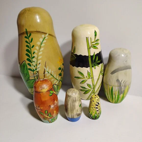 Jungle Nesting Dolls wild animal elephant rhino bear Wood Set Unique Home Decor - Picture 3 of 9